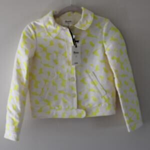 NWT Bonpoint Button Front Embroidered Jacket Electra Style Yellow White Heart 12